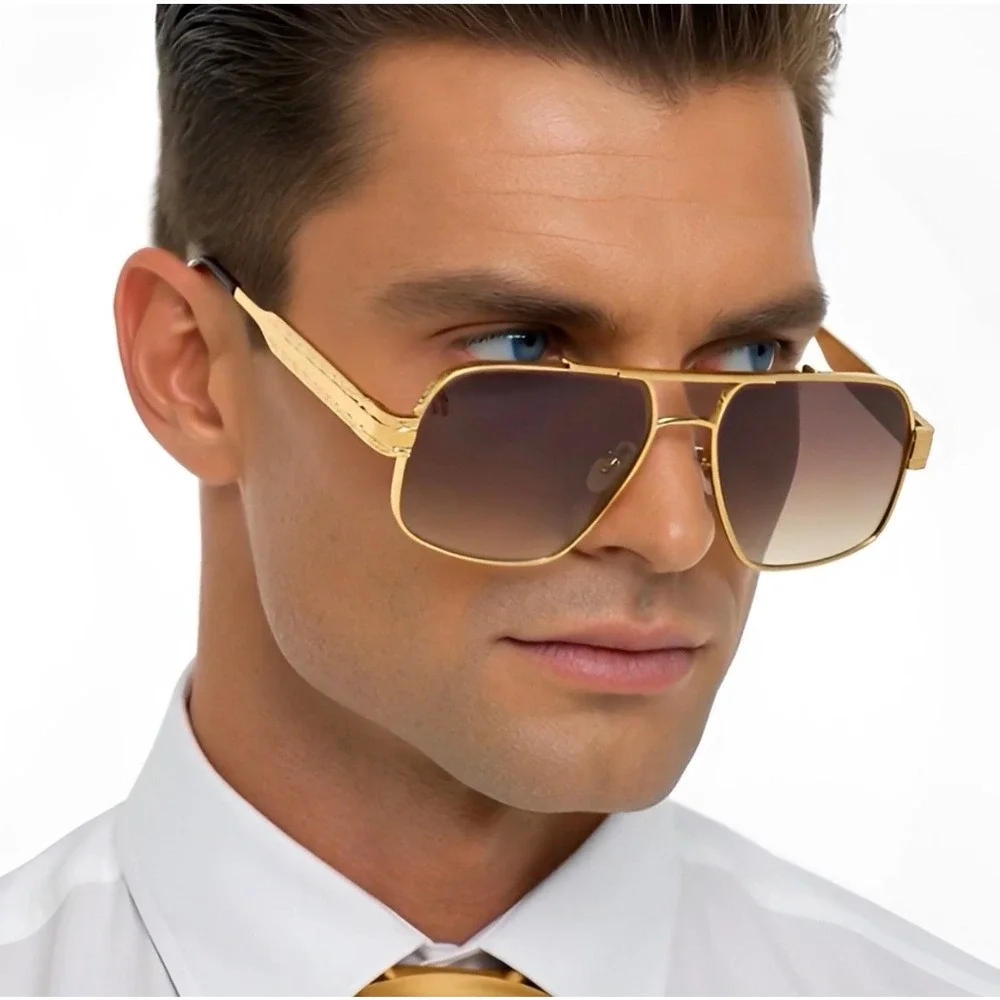 Mens Hip Hop Sunglasses Square Brown Gradient‎ Lens Textured Frame UV400 Lentes